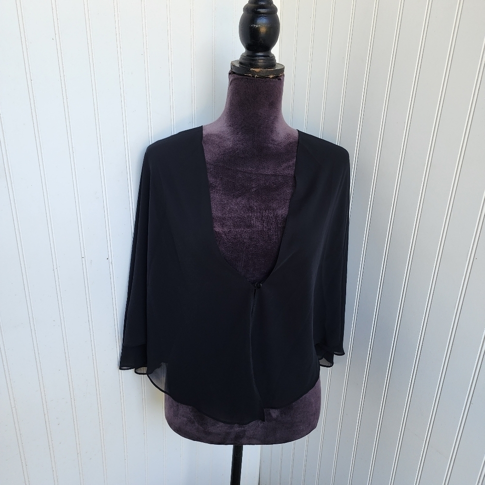 SLNY Womens Black Sheer Chiffon Topper Jacket Sz L/ XL